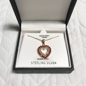 Garnet & Diamond Heart Necklace
